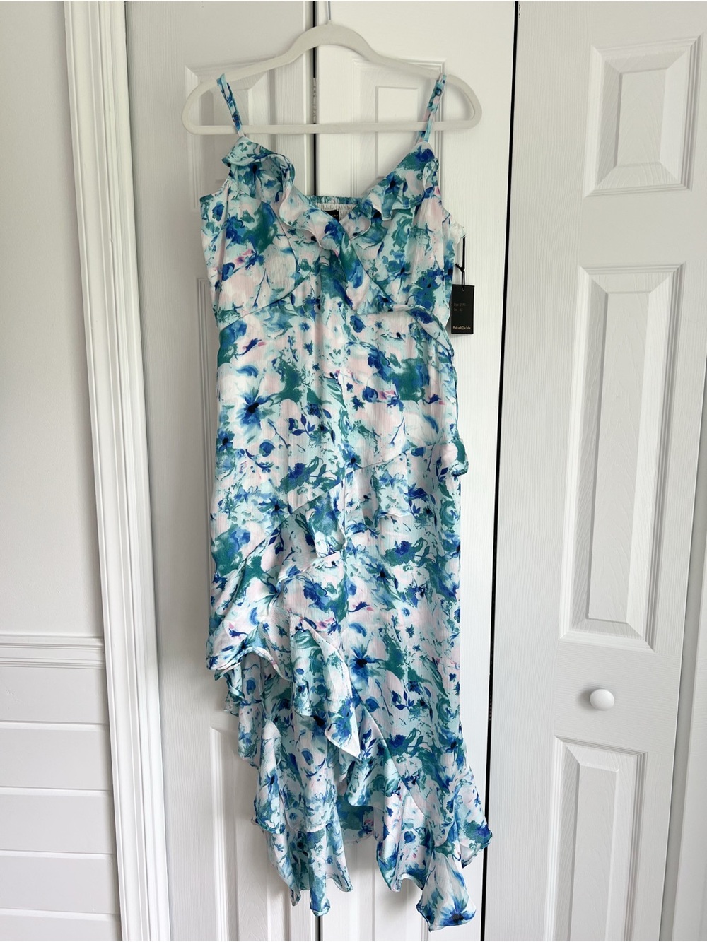 NWT XL Japna Sleeveless Blue & Teal Floral Ruffle Maxi Dress